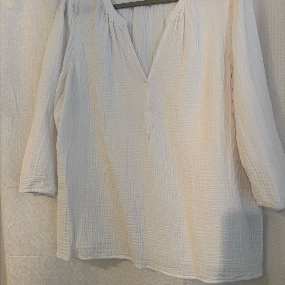 J. Jill White 100% Cotton Gauze Blouse Sz Large